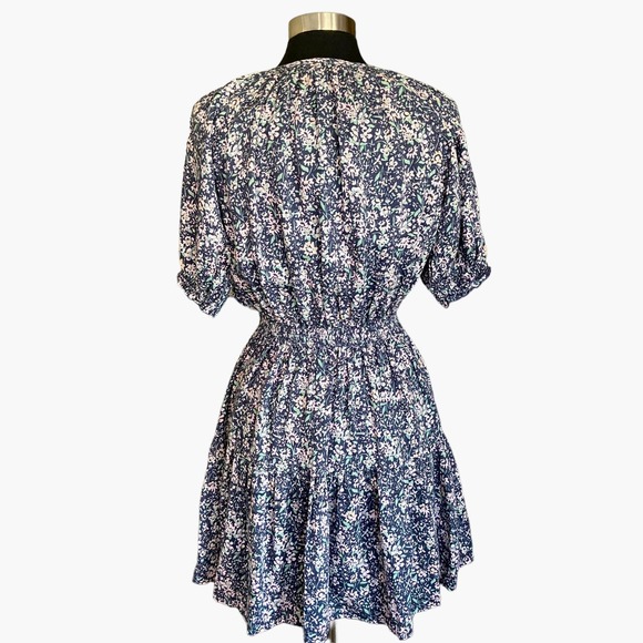 Lucky Brand Blue Floral Puff Sleeve Dress Size Small Self Tie Tassels Boho Style - Picture 3 of 9